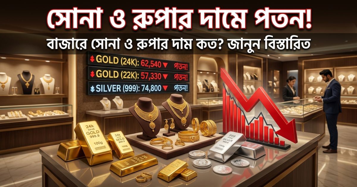 Fall in gold and silver prices(সোনা ও রুপার দামে পতন)